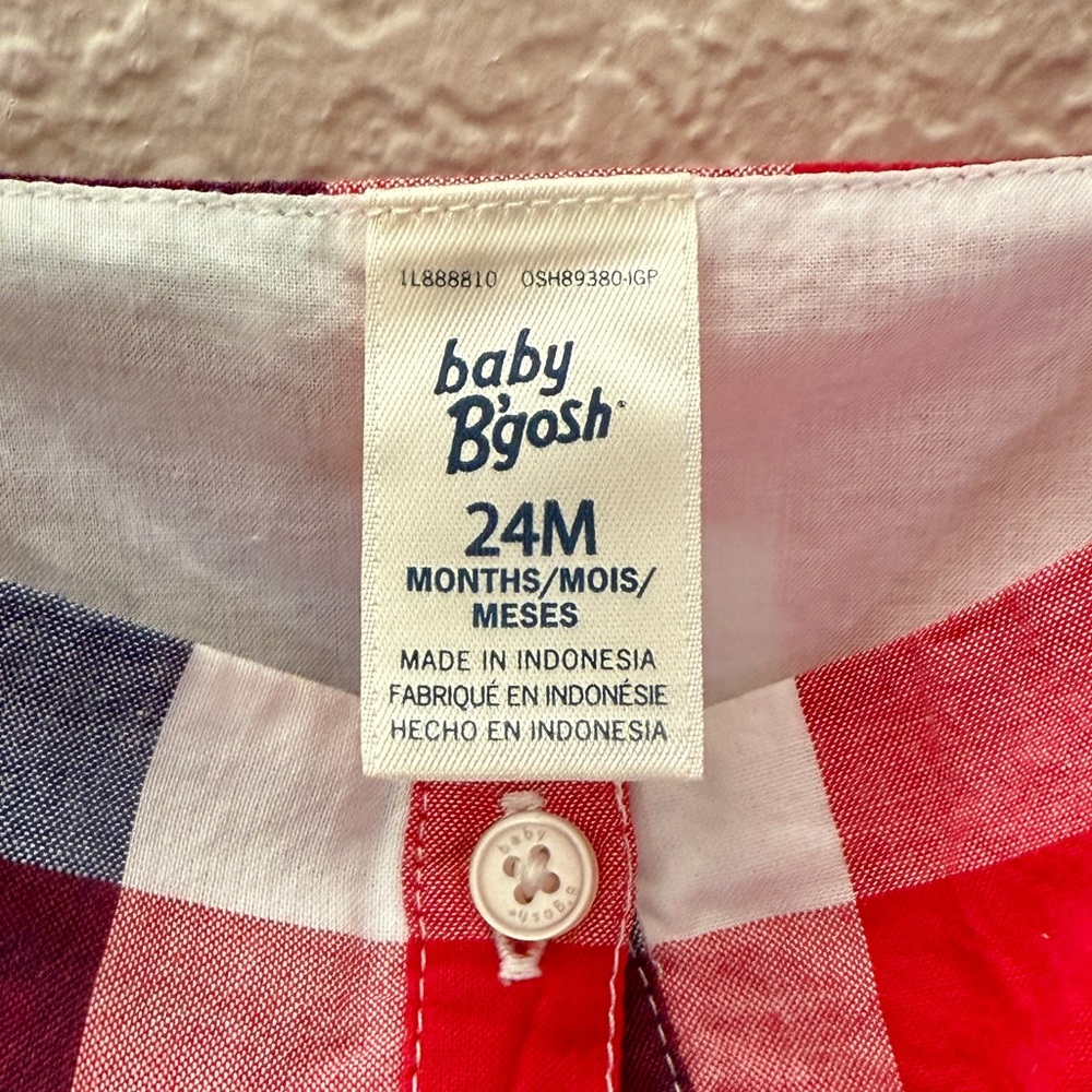 Baby B’gosh 24M Plaid Cotton Dress | Button Front | Fully Lined | Tie Straps - Picture 3 of 3